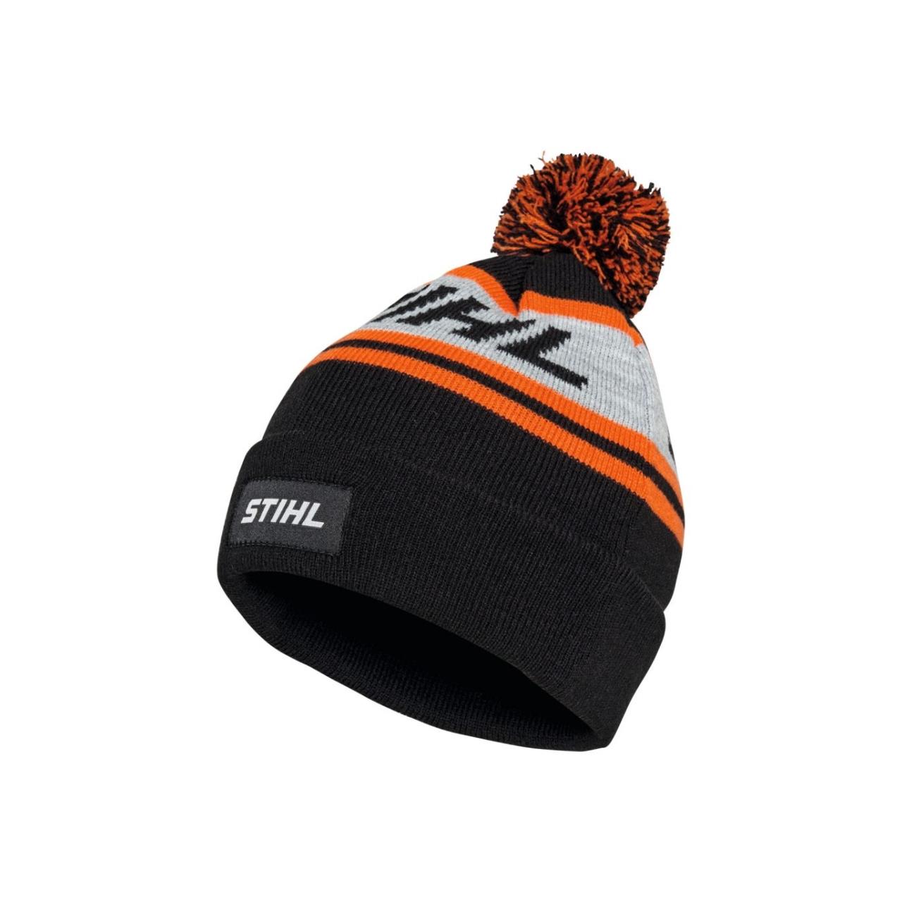 100011079 Mütze POMPON24 Schwarz/Orange/Grau